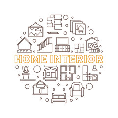 Home Interior vector circular concept linear illustration