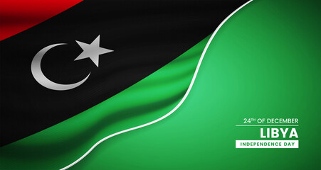 Abstract independence day of Libya background with elegant fabric flag and typographic illustration