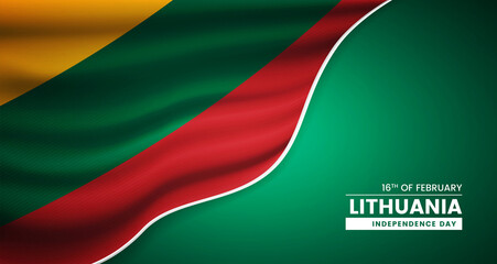 Obraz premium Abstract independence day of Lithuania background with elegant fabric flag and typographic illustration