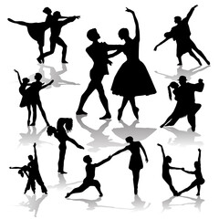 Collection of Dancing Couples Silhouettes. Vector illistration