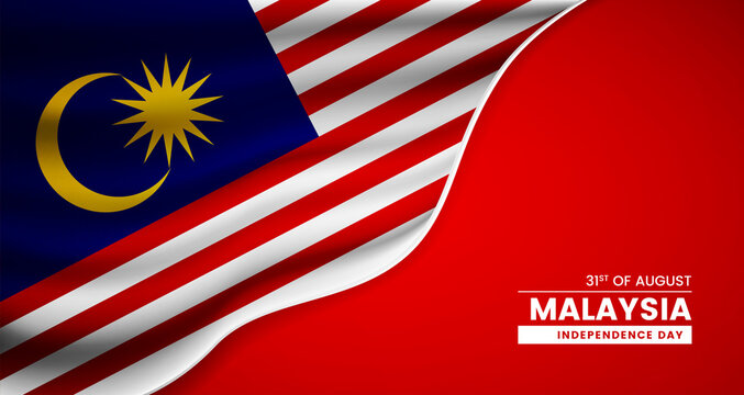 Abstract independence day of Malaysia background with elegant fabric flag and typographic illustration
