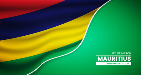 Abstract independence day of Mauritius background with elegant fabric flag and typographic illustration