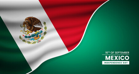 Abstract independence day of Mexico background with elegant fabric flag and typographic illustration