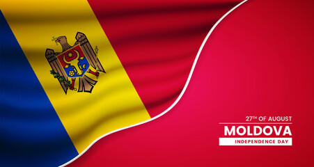 Fototapeta premium Abstract independence day of Moldova background with elegant fabric flag and typographic illustration