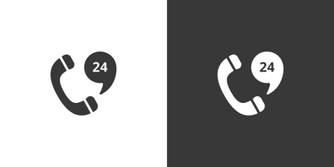 Phone service 24 hours. Support and service. Isolated icon on black and white background. Commerce glyph vector illustration
