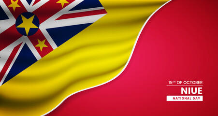 Abstract national day of Niue background with elegant fabric flag and typographic illustration