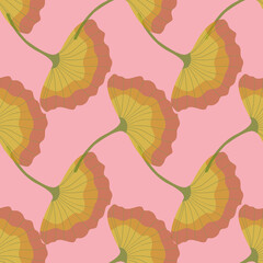 Ginko leaf vector repeat pattern on pink background
