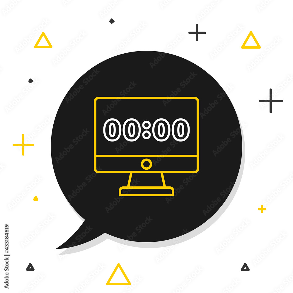 Poster line clock on computer monitor screen icon isolated on white background. schedule concepts. colorful