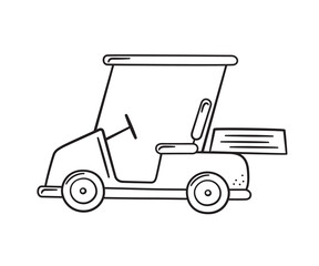 Golf cart in doodle style. Hand drawn electric car. Isolated vector illustration on white background.