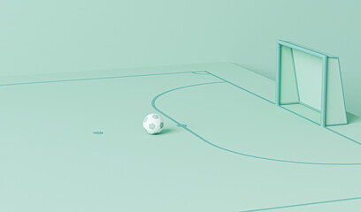 Abstract pastel color football courts with soccer ball and goal post, minimalist composition. Public soccer court. Top View, Bird eye view .Minimal sports concept. 3d rendering
