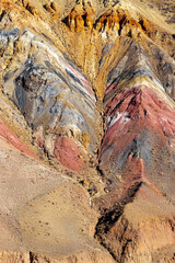 Natural colorful texture in Altai mountains Colorful hills Unearthly Martian landscapes.