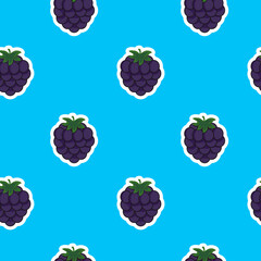 Seamless vector pattern with blackberry on a blue  background. Suitable for the design of textile fabric, wrapping paper, and wallpaper for websites. Vector illustration.