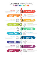 Timeline Infographics Template, Vector infographics timeline design template with 10 label, Vector. can be used for workflow layout, diagram, number step up options.