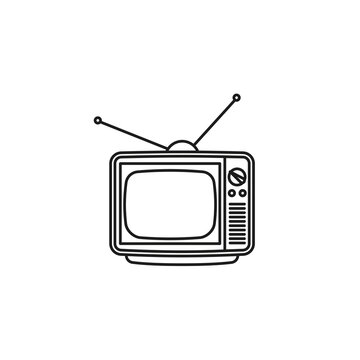 Retro portable television set vector line icon