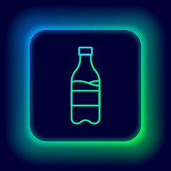 Glowing neon line Sport bottle with water icon isolated on black background. Colorful outline concept. Vector