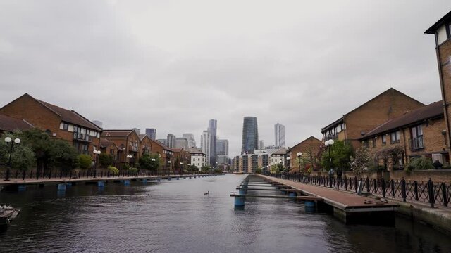 Clippers Quay, located at the bottom of the Isle of Dogs in London, United Kingdom  