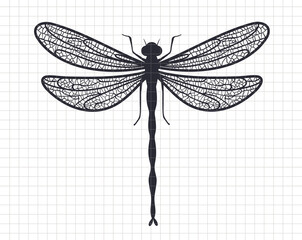 Dragonfly design.  Curve decoration design. Silhouette vector flat illustration. Cutting file. Suitable for cutting software. Cricut, Silhouette