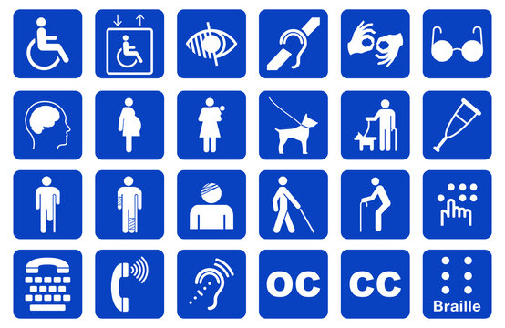 set of disability icon or disability infographics element or disability accessibility icon or physically disabled people icon. eps vector