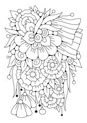 Botanical coloring page. Vector illustration with flowers for coloring. Line art. Art therapy.