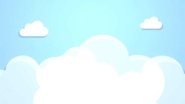 Looped cartoon white clouds and blue sky paper art animation.