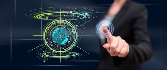 Woman touching a global network concept