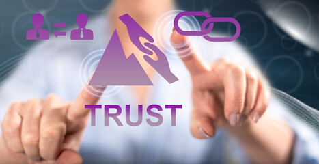 Woman touching a trust concept