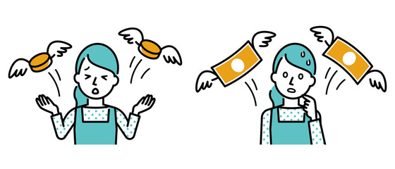 お金を失った主婦のイラストレーション