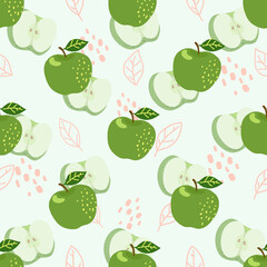 Seamless pattern hand draw green apples. Vector design editable illustration.