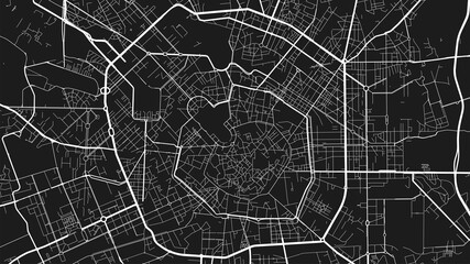 Obraz premium Black and white Milan city area vector background map, streets and water cartography illustration.