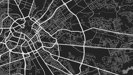 Fototapeta premium Black and white Manchester city area vector background map, streets and water cartography illustration.