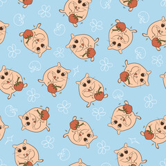 Strawberry hamster cute and colorful blue seamless pattern