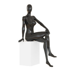 Black female faceless mannequin sitting cross-legged on a white background. 3d rendering - 433192629