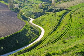 Fototapeta na wymiar Grodzisko Stradów Poland landscape meadows winding road