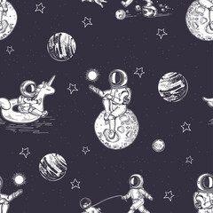 Illustration on the theme of astronomy. Seamless pattern. Vintage graphics.