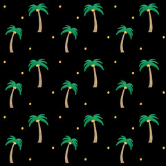 夏 南国 ヤシの木 シームレスパターン 黒色背景