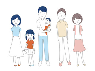 シンプルな色合いの家族イラスト