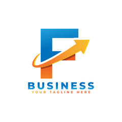 Letter F with Swoosh Arrow Up Logo Design. Creative Letter Mark Suitable for Company Brand Identity, Travel, Start up, Logistic, Business Chart or Graph Logo Template