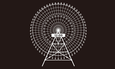 時計のある大きな観覧車の白抜き 青背景 ベクターイラスト Activity Wall Mural Activi Cat Wings