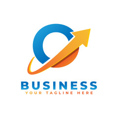 Letter O with Swoosh Arrow Up Logo Design. Creative Letter Mark Suitable for Company Brand Identity, Travel, Start up, Logistic, Business Chart or Graph Logo Template