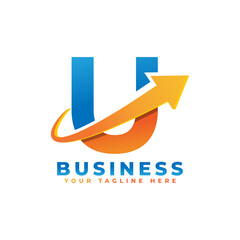 Letter U with Swoosh Arrow Up Logo Design. Creative Letter Mark Suitable for Company Brand Identity, Travel, Start up, Logistic, Business Chart or Graph Logo Template
