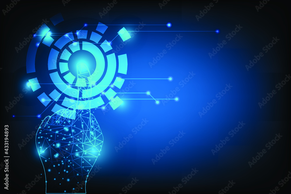 Aufkleber abstract technology background with finger hand pressing on network circle. data structure with line