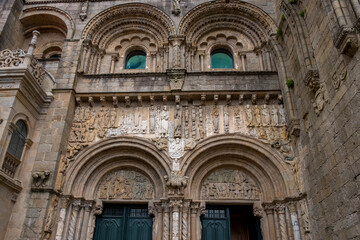 Fototapeta na wymiar Facade of the cathedral of Santiago de Compostela, in the Plaza de Platerias