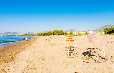 Caretta Caretta loggerhead sea turtles lay their eggs at Anamur Beach every year and boat on the beach.