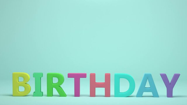 3d animation of happy birthday text with holiday flags. Cartoon motion greeting card