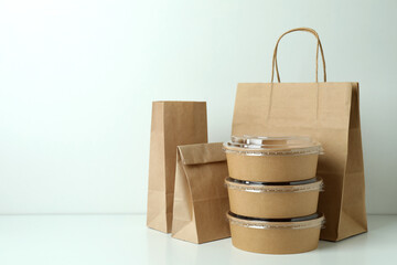 Delivery containers for takeaway food on white background