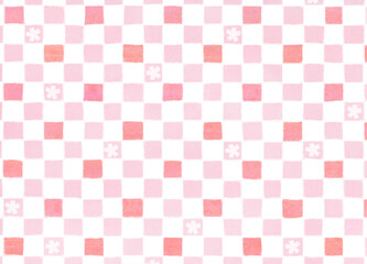 桜模様　ピンクと赤のレトロかわいい市松模様背景
