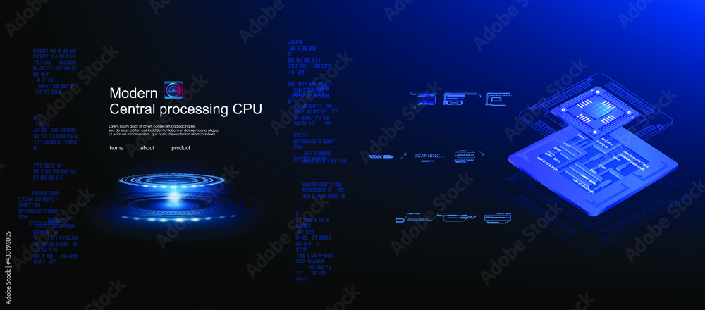 Poster new generation processor for computer or mobile phone. development of electronic chips and microdevi