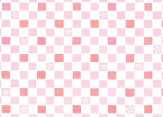 梅模様　ピンクと赤のレトロかわいい市松模様背景