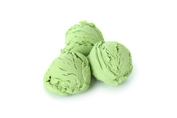Balls of mint ice cream isolated on white background