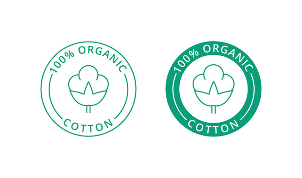 100% Organic Cotton Label, Natural Cloth Logo, Tag, Stamp For Clothing Packaging